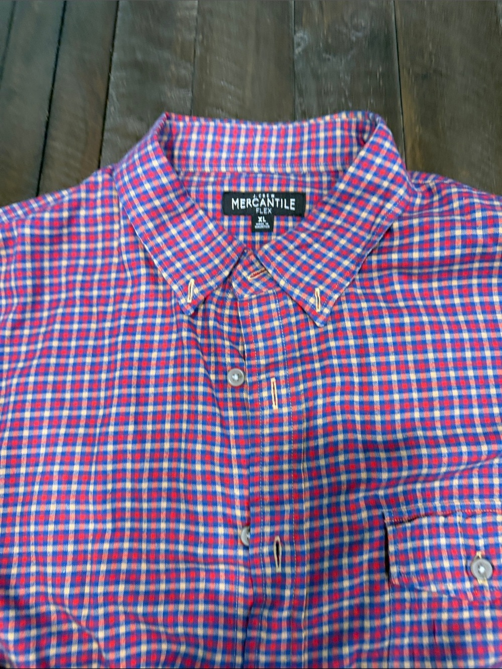 J. Crew Red, Blue and White Checked Button-Down Shirt